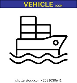 Vehicle Line Editable Icon. Vector illustration in modern thin line style of transport icons types: taxi, train, helicopter, bus, ship, plane, tram and more.EPS 10.