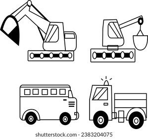 Symbol für die bearbeitbare Fahrzeuglinie eingestellt. Vektorgrafik in modernen, dünnen Linien Stil der Verkehrssymbole Typen: Hubschrauber, Bus, Exkolator, Flugzeug, Straßenbahn und ...
