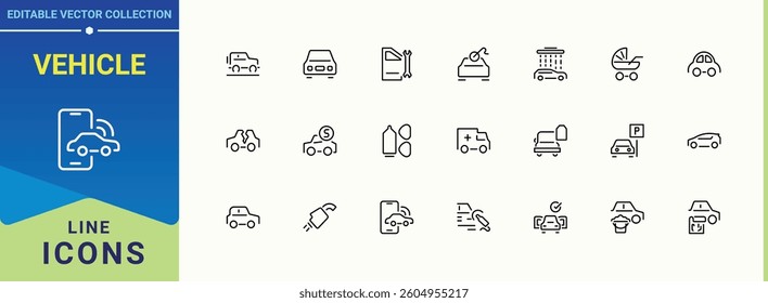Vehicle line icon. Contains related to transport, taxi, automobile, hybrid and more. Cars icon collection. Minimalist vector collections. Pixel perfect. Editable vector.