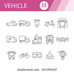 Vehicle line icon set. Pickup, van, train, bus. Transport concept. Can be used for topics like delivery, logistics, commuting, traffic
