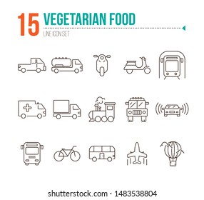 Vehicle line icon set. Pickup, van, train, bus. Transport concept. Can be used for topics like delivery, logistics, commuting, traffic