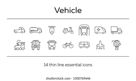 Vehicle line icon set. Pickup, van, train, bus. Transport concept. Can be used for topics like delivery, logistics, commuting, traffic