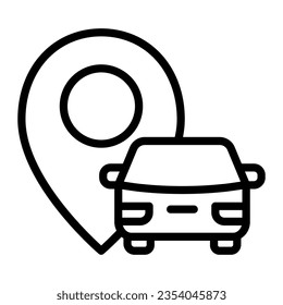 Vehicle location line icon, Navigation concept, car with pin pointer sign on white background, Rent car symbol in outline style mobile concept web design. Vector graphics.