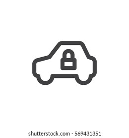 Vehicle and lock simple  line icon, outline vector sign, linear pictogram isolated on white. Car security symbol, logo illustration