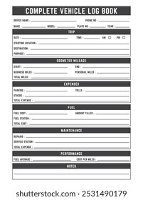 Vehicle Log Book Service Tracker Printable.