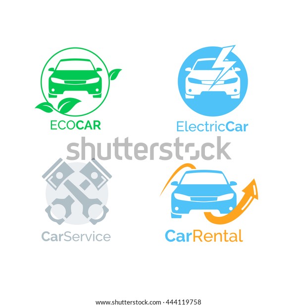 Vehicle logo icons for motor\
car service, car rental, electric car and eco car. vector template\
design