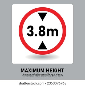 Vehicle maximum height limit 3.8 meter sign.