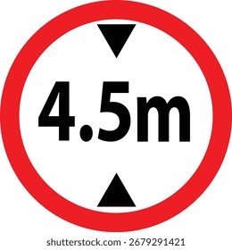 Sinal de 4,5 metros de altura máxima do veículo. A altura máxima do veículo é de 4,5 metros. Sinais e símbolos de segurança rodoviária. estilo plano.