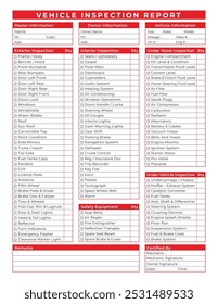 Vehicle Multi-Point Inspection Form. Vehicle Inspection Report Log Book.