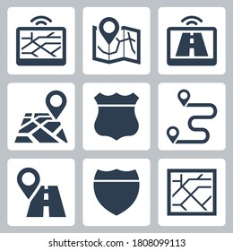 Vehicle Navigation and Road Related Vector Icon Set