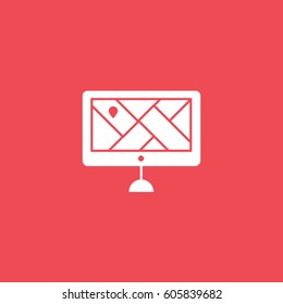 Vehicle Navigator Panel Flat Icon On Red Background