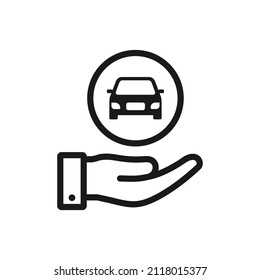 Vehicle On Hand. Car Insurance Icon Line Style Isolated. Vector Illustration