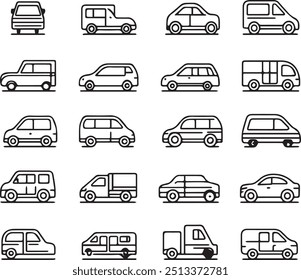 Vehicle Outine Icon Set Black Color Vector