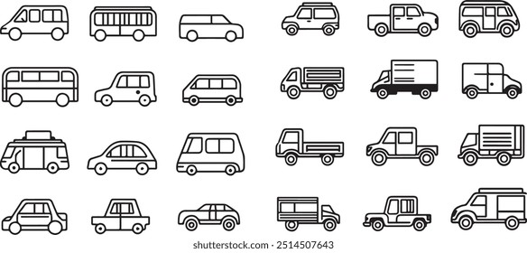 Vehicle Outine Icon Set Black Color Vector