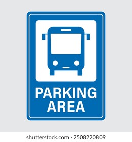 Icono de estacionamiento de vehículos. Aparcamiento de autobús eficiente. Rectángulo azul simple señal de estacionamiento. Orientaciones claras para las Configuraciones urbanas. Ideal para imágenes de tráfico. Ilustración vectorial plana