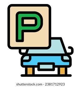 Vehicle parking icon outline vector. Car park. Space zone color flat