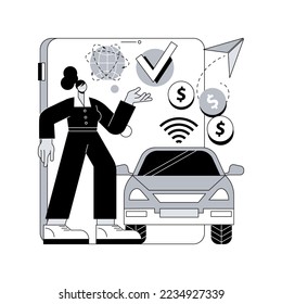 In vehicle payments abstract concept vector illustration. Payment system, in-car technology, modern retail services, in vehicle service, drive-through purchase, commerce abstract metaphor.