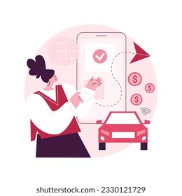 In vehicle payments abstract concept vector illustration. Payment system, in-car technology, modern retail services, in vehicle service, drive-through purchase, commerce abstract metaphor.