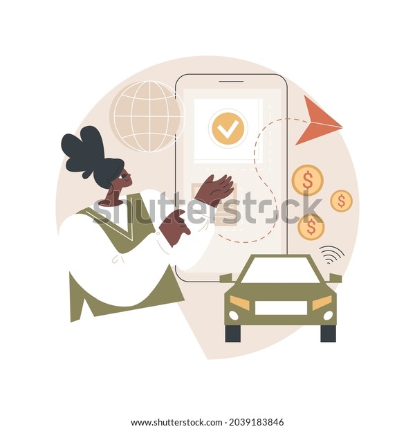In vehicle payments abstract concept vector\
illustration. Payment system, in-car technology, modern retail\
services, in vehicle service, drive-through purchase, commerce\
abstract metaphor.