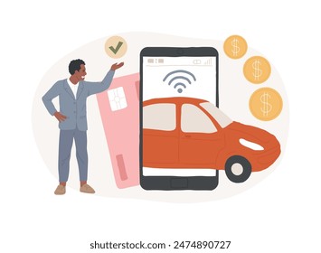 In vehicle payments isolated concept vector illustration. Payment system, in-car technology, modern retail services, in vehicle service, drive-through purchase, commerce vector concept.