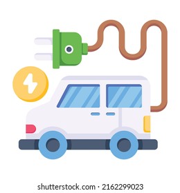 Vehículo con enchufe, concepto de carga de coche icono plano 

