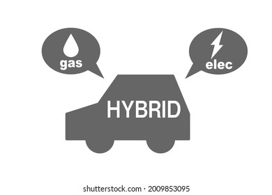 A vehicle powered by multiple sources of gasoline and electricity. Hybrid car. Vector illustration. Black and white icon.