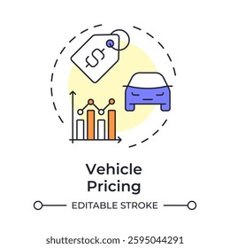 Vehicle pricing multi color concept icon. Statistical metrics, performance. Transport selling. Round shape line illustration. Abstract idea. Graphic design. Easy to use in infographic