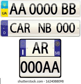 Vehicle registration car number vector.  EU car number and Ukrainian vehicle registration number