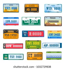 Vehicle registration number plates collection vector icons set of different country flags