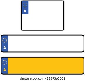 Vehicle registration plates of AUSTRIA. EU country identifier. Vector illustration.