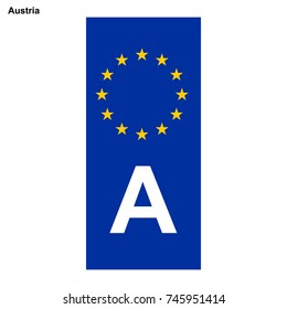 Vehicle registration plates of Austria. EU country identifier. blue band on license plates