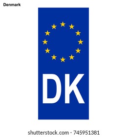 Vehicle registration plates of Denmark. EU country identifier. blue band on license plates