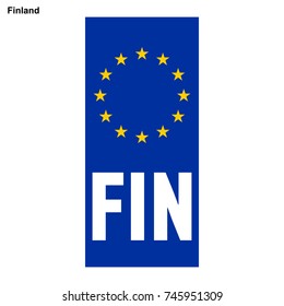 Vehicle registration plates of Finland. EU country identifier. blue band on license plates