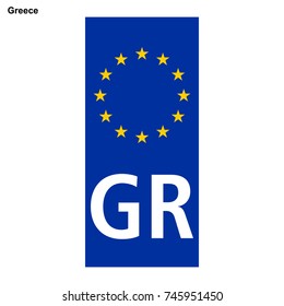 Vehicle registration plates of Greece. EU country identifier. blue band on license plates