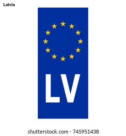 Vehicle registration plates of Latvia. EU country identifier. blue band on license plates