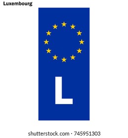 Vehicle registration plates of Luxembourg. EU country identifier. blue band on license plates