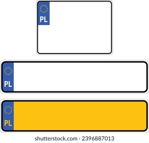 Vehicle registration plates of POLAND. EU country identifier. Vector illustration