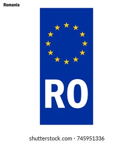 Vehicle registration plates of Romania. EU country identifier. blue band on license plates