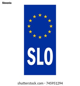 Vehicle registration plates of Slovenia. EU country identifier. blue band on license plates