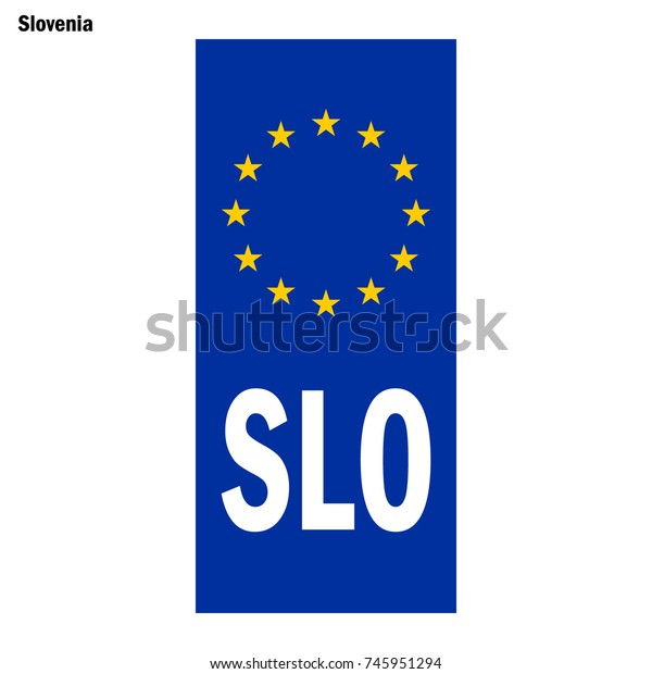 Vehicle registration plates of\
Slovenia. EU country identifier. blue band on license\
plates