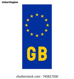 Vehicle registration plates of United Kingdom. EU country identifier. blue band on license plates