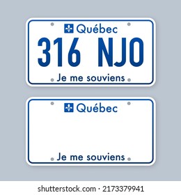 Vehicle registration of Quebec License plates nummer car. Vector illustration.