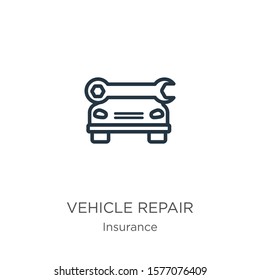 Vehicle repair icon. Thin linear vehicle repair outline icon isolated on white background from insurance collection. Line vector sign, symbol for web and mobile