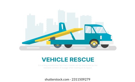 Vehicle rescue. Tow truck, car accident assistance, service, insurance illustration. 