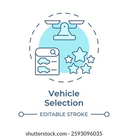 Vehicle selection soft blue concept icon. Customer service rating. Cars list. Round shape line illustration. Abstract idea. Graphic design. Easy to use in infographic, presentation
