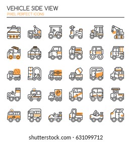 Vehicle Side View , Thin Line and Pixel Perfect Icons
