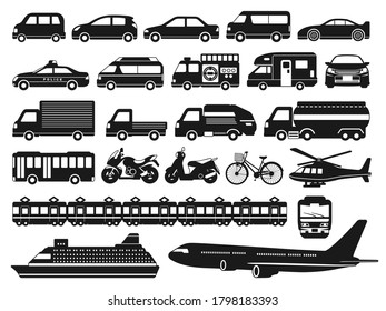 Vehicle silhouette icon illustration set.