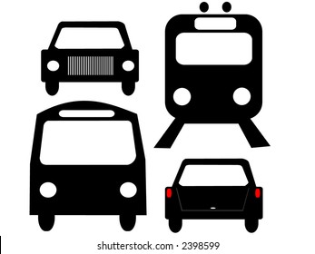 Vehicle silhouettes bus train and car