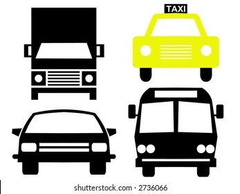 Vehicle silhouettes bus truck car and taxi