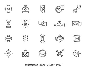 Icono de auto-conducción inteligente del vehículo. Auto controlador piloto automático auto automático auto inteligente conectar icono autónomo.